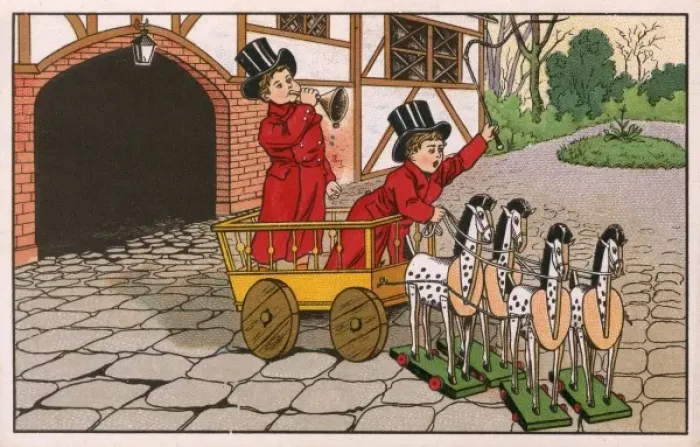 Framed Print : Two boys playing at riding a Carriage Framed Print : Two boys playing at riding a Carriage