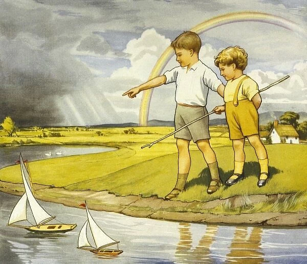 Boys Racing Toy Boats