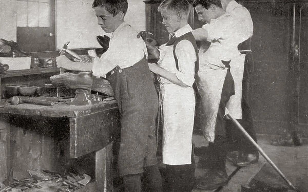 Boys Repair Boots at the NCH Childrens Home, Harpenden, Her