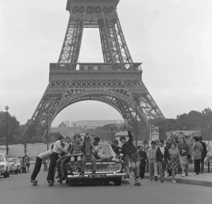 Framed Print : Boys riding on top of a car - Paris Framed Print : Boys riding on top of a car - Paris