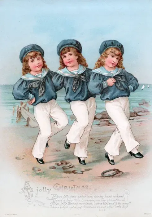 Framed Print : Three boys in sailor suits on a Christmas card Framed Print : Three boys in sailor suits on a Christmas card