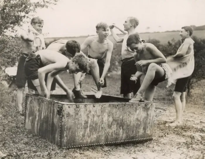 Framed Print : Boys Washing Outside Framed Print : Boys Washing Outside