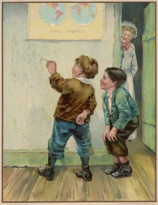 Framed Print : Boys Write on Wall 1894 Framed Print : Boys Write on Wall 1894