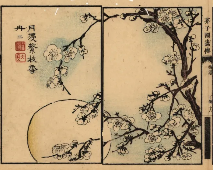 Framed Print : Branches of white plum blossom against a full moon Framed Print : Branches of white plum blossom against a full moon
