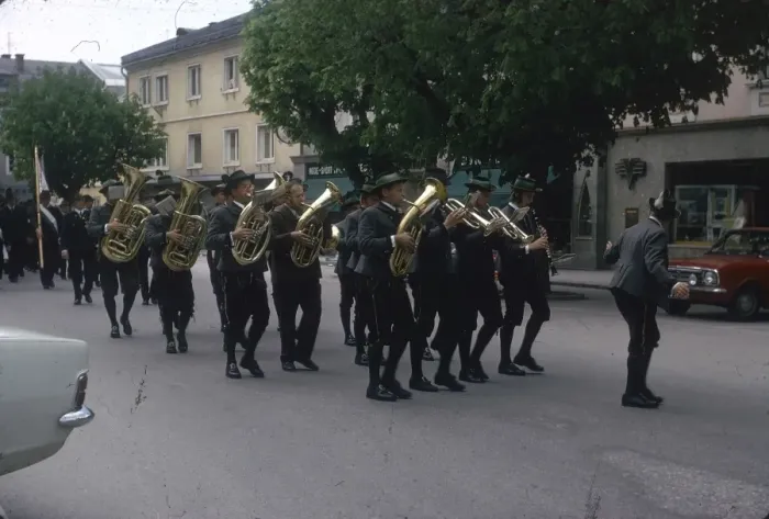 Framed Print : Brass band marching along a street Framed Print : Brass band marching along a street