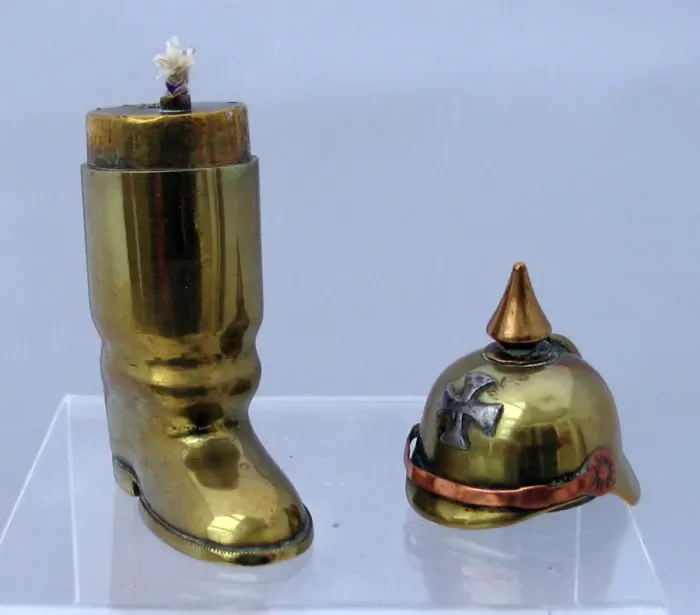 Framed Print : Brass lighter in the form of a jackboot, WW1 Framed Print : Brass lighter in the form of a jackboot, WW1