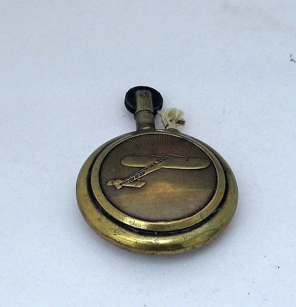 Brass lighter with French Bleriot monoplane, WW1