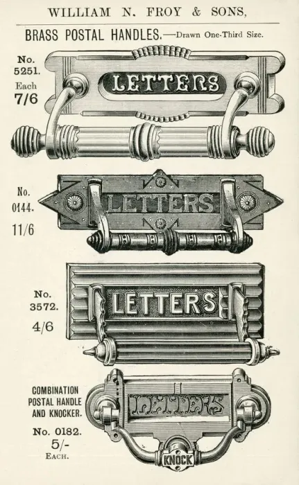 Framed Print : Brass postal, door handles and letter plates Framed Print : Brass postal, door handles and letter plates