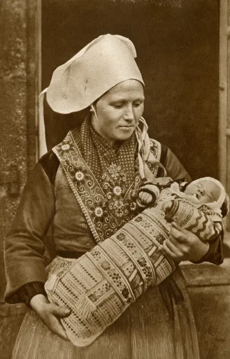 Framed Print : Breton woman with her baby, Brittany, Northern France Framed Print : Breton woman with her baby, Brittany, Northern France