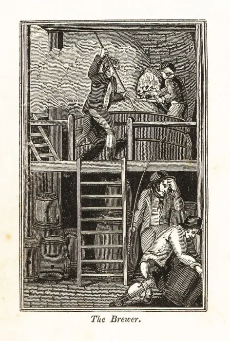 Framed Print : Brewer stirring mash in a huge vat in a brewery Framed Print : Brewer stirring mash in a huge vat in a brewery