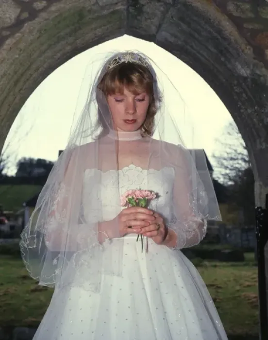 Framed Print : Bride in church doorway, Marazion, Cornwall