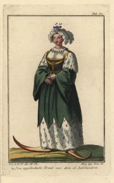 Framed Print : Bride from Lapland wearing a dress of ermine Framed Print : Bride from Lapland wearing a dress of ermine