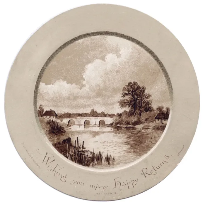 Framed Print : Bridge over a river on a circular birthday card Framed Print : Bridge over a river on a circular birthday card
