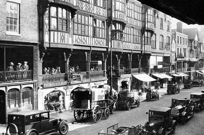 Framed Print : Bridge Street Rows, Chester early 1900's Framed Print : Bridge Street Rows, Chester early 1900's