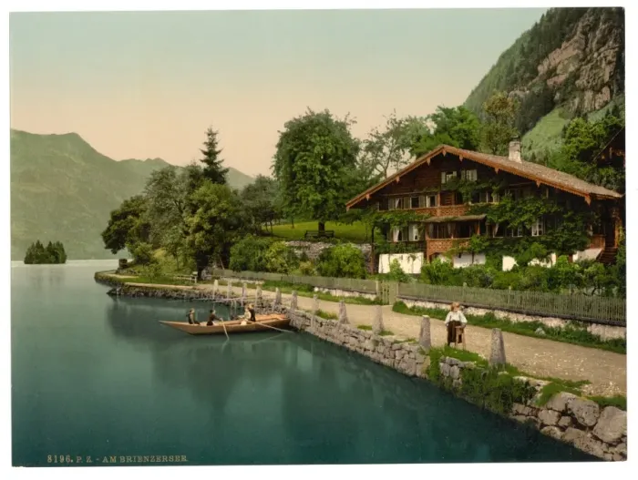 Framed Print : Brienz Lake, chalet on the lake, Bernese Oberland, Switzerla Framed Print : Brienz Lake, chalet on the lake, Bernese Oberland, Switzerla