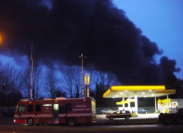 Framed Print : Brigade Command Unit at the scene of oil refinery fire Framed Print : Brigade Command Unit at the scene of oil refinery fire