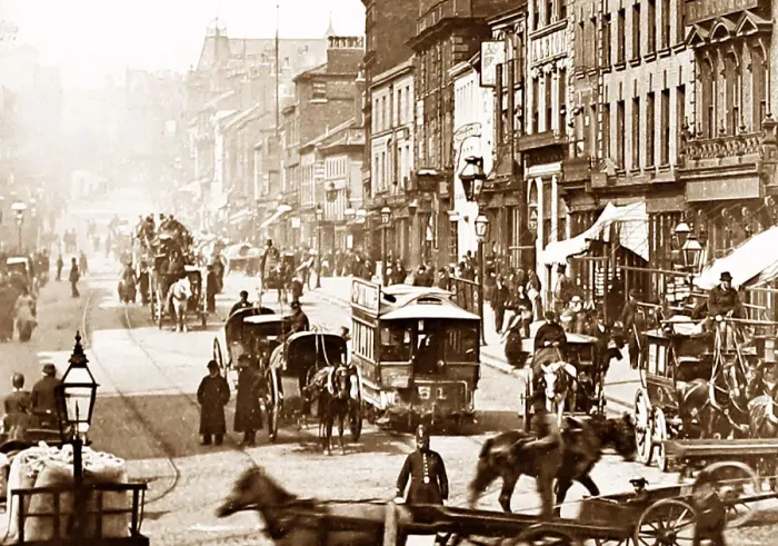 Framed Print : The Briggate, Leeds, Victorian period Framed Print : The Briggate, Leeds, Victorian period