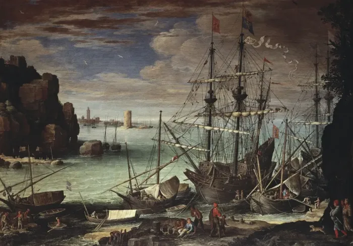 Framed Print : BRILL, Paul (1554-1626). View of a Port. ca Framed Print : BRILL, Paul (1554-1626). View of a Port. ca