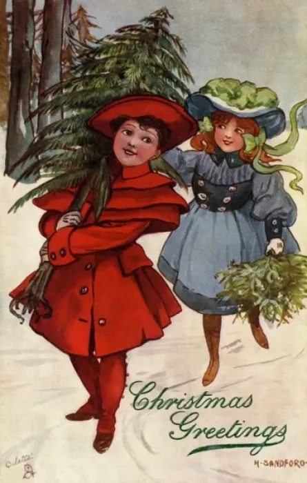 Framed Print : Bringing home the tree by Hilda Dix Sandford Framed Print : Bringing home the tree by Hilda Dix Sandford