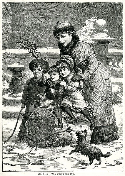 Bringing home the yule log 1883