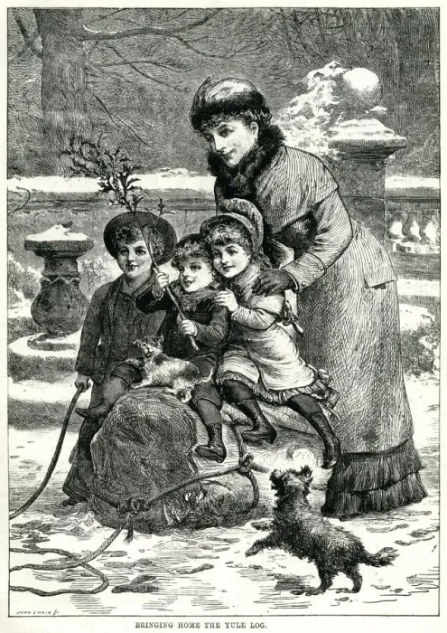 Framed Print : Bringing home the yule log 1883 Framed Print : Bringing home the yule log 1883