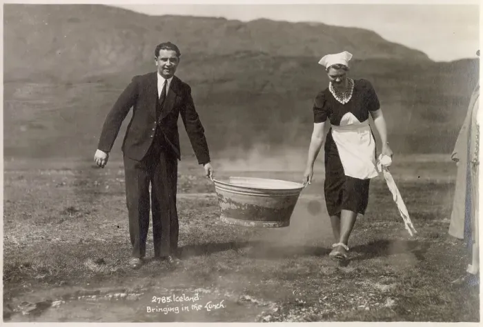 Framed Print : Bringing in the lunch, Iceland Date: circa 1930 Framed Print : Bringing in the lunch, Iceland Date: circa 1930
