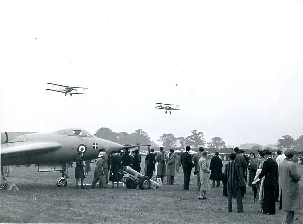 Bristol Fighter and Sopwith Pup overfly the Avro 707B, V