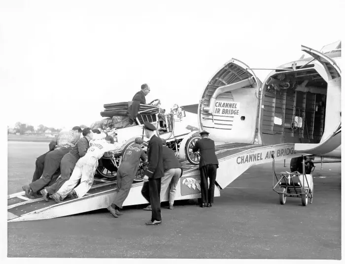 Framed Print : Bristol Freighter Mk. 31 being loaded with a vintage automobi Framed Print : Bristol Freighter Mk. 31 being loaded with a vintage automobi