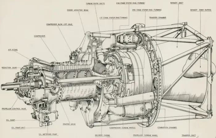 Framed Print : Bristol Theseus turboprop cutaway drawing