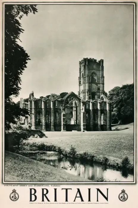 Framed Print : Britain poster, Fountains Abbey near Harrogate, Yorkshire Framed Print : Britain poster, Fountains Abbey near Harrogate, Yorkshire