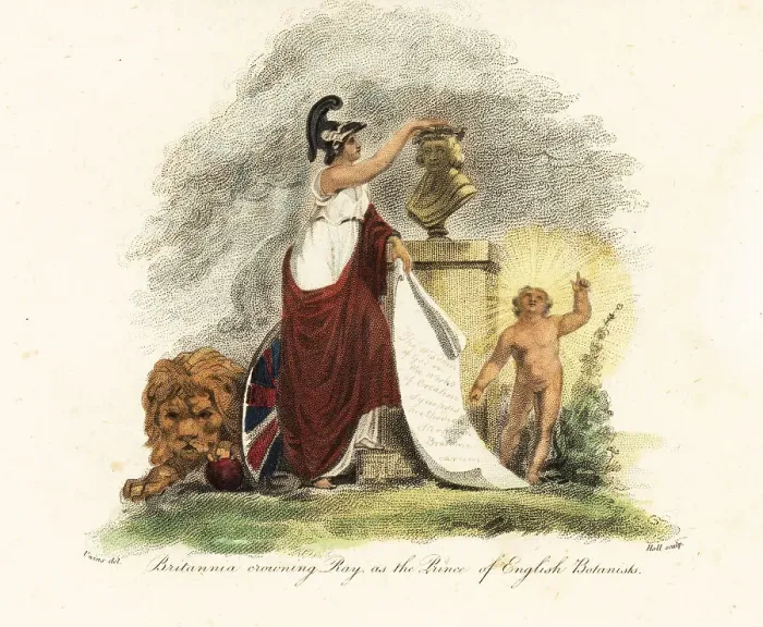 Framed Print : Britannia crowning John Ray as the Prince of English Botanists Framed Print : Britannia crowning John Ray as the Prince of English Botanists