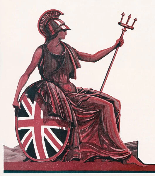 Britannia in profile with shield and trident