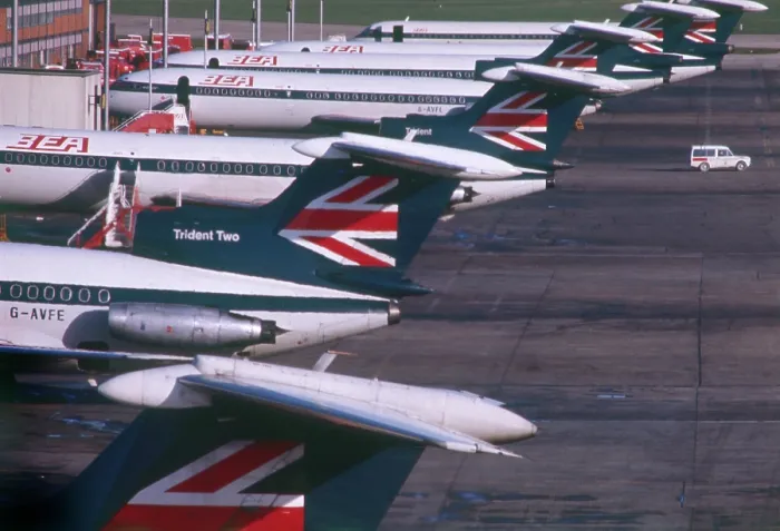 Framed Print : British Airways Planes on Runway at London Heathrow Airport Date: circa 1960s Framed Print : British Airways Planes on Runway at London Heathrow Airport Date: circa 1960s