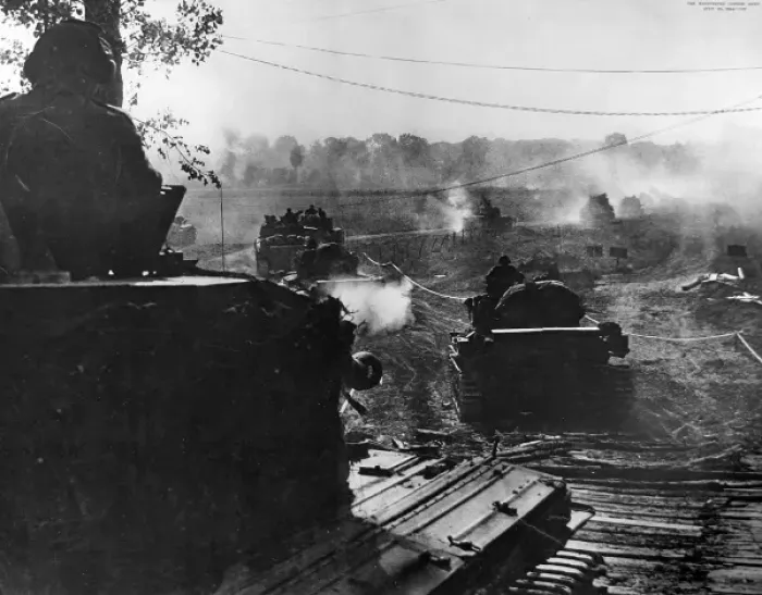 Framed Print : British Armoured Vehicles advancing in Normandy; Second Worl Framed Print : British Armoured Vehicles advancing in Normandy; Second Worl