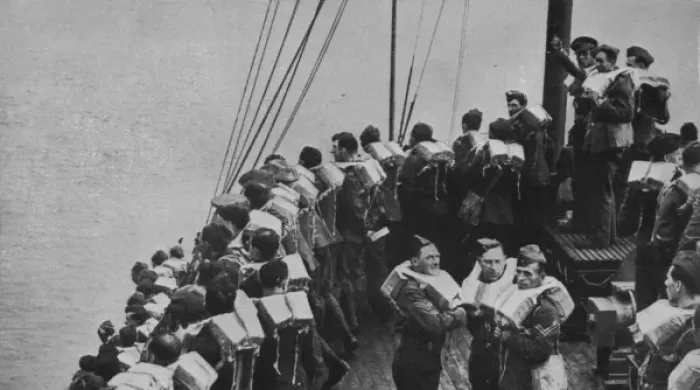 Framed Print : British Army on board ship on the way to France, 1939 Framed Print : British Army on board ship on the way to France, 1939
