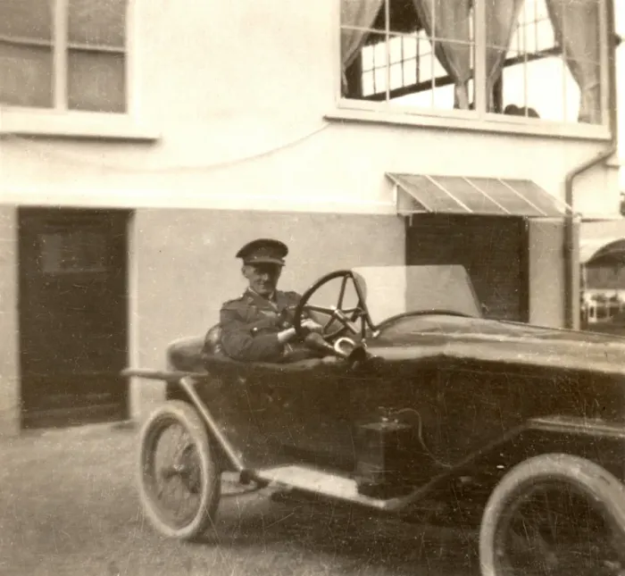 Framed Print : British Army Officer in a sporty coupe Framed Print : British Army Officer in a sporty coupe