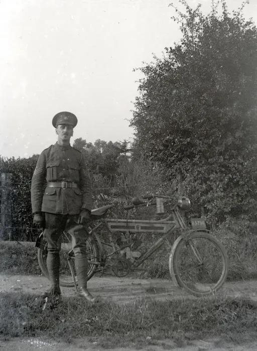 Framed Print : British Army Staff Sergeant, posing with his Royal Enfield motorcycle Framed Print : British Army Staff Sergeant, posing with his Royal Enfield motorcycle