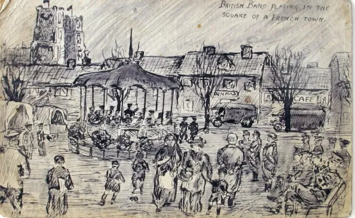 Framed Print : British band playing in the square of a French town Framed Print : British band playing in the square of a French town