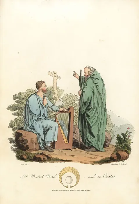 Framed Print : British Bard and an Ovate, Druidic priests, of the pre-Roman era Framed Print : British Bard and an Ovate, Druidic priests, of the pre-Roman era