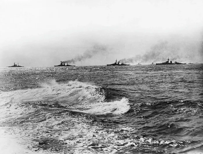 Framed Print : Four British battleships at sea, WW1