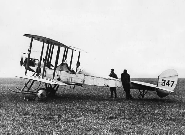 British BE2 biplane on an airfield, WW1