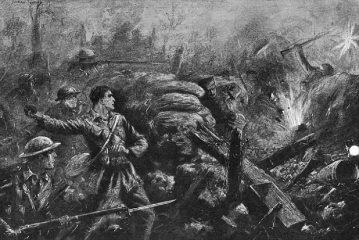 Framed Print : British bombing party clear trenches near Roeux Framed Print : British bombing party clear trenches near Roeux