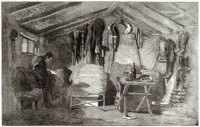 Framed Print : A British cavalry officer in his hut at Balaklava Date: winter 1854 - 55 Framed Print : A British cavalry officer in his hut at Balaklava Date: winter 1854 - 55