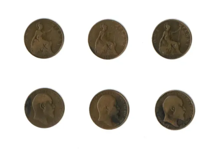 Framed Print : British coins, three Edward VII pennies Framed Print : British coins, three Edward VII pennies