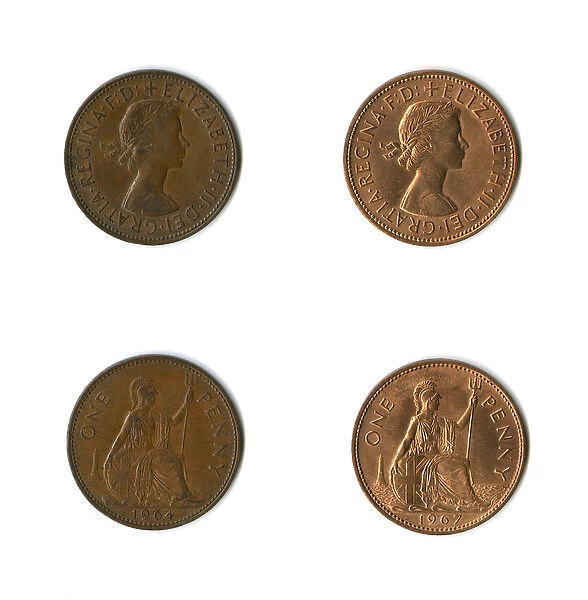 British coins, two Elizabeth II pennies