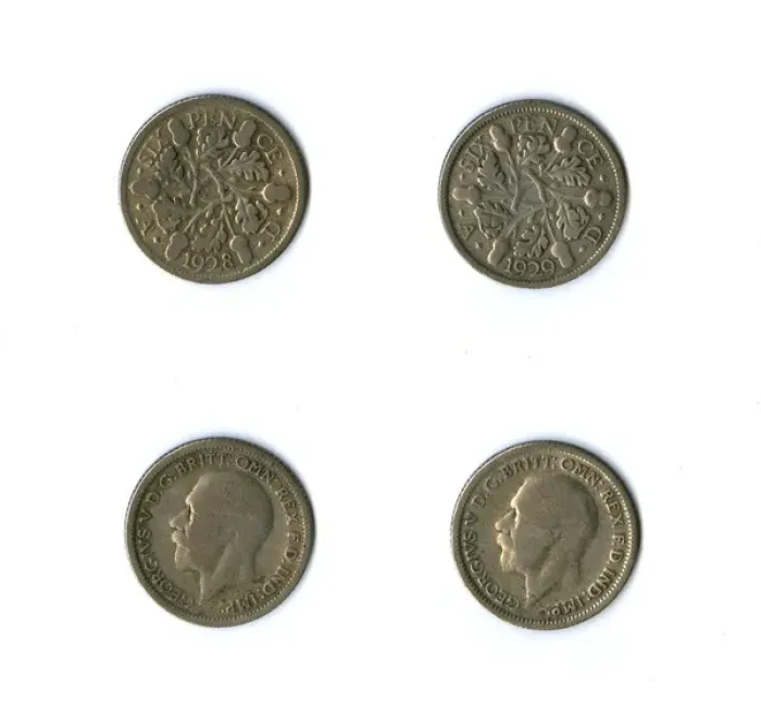 Framed Print : British coins, two George V sixpences Framed Print : British coins, two George V sixpences