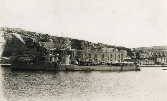 Framed Print : British destroyer at ammunition dump, Malta Framed Print : British destroyer at ammunition dump, Malta