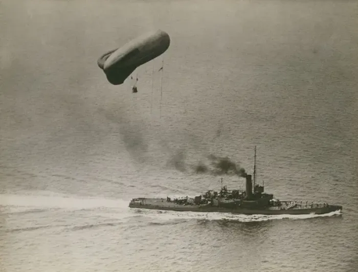 Framed Print : A British destroyer towing an observation balloon Framed Print : A British destroyer towing an observation balloon