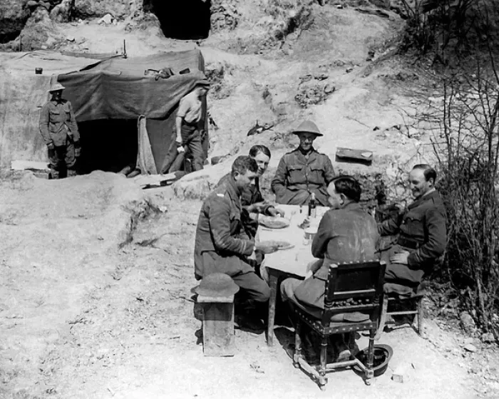 Framed Print : British doctors sitting at a table, Western Front, WW1 Framed Print : British doctors sitting at a table, Western Front, WW1