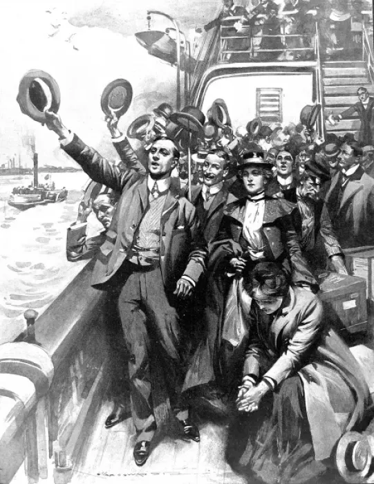 Framed Print : British Emigrants waving goodbye, 1903 Framed Print : British Emigrants waving goodbye, 1903